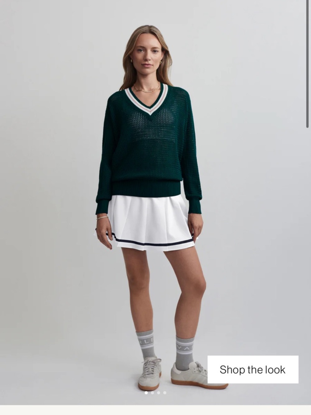 Varley Teal V-Neck Knit Sweater with Pink and White Stripe